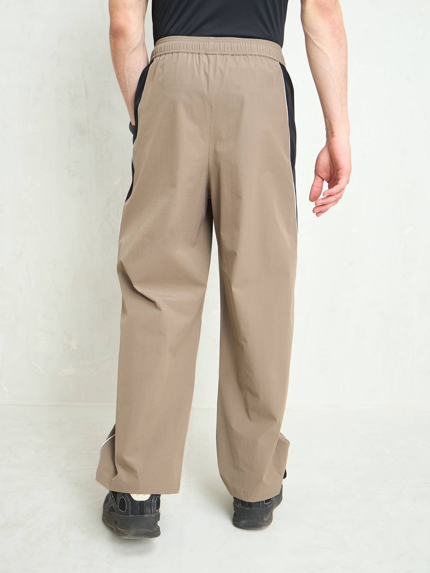 Unisex Taupe Color Block Side Seam Parachute Pants