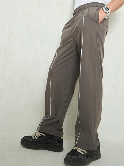 Unisex Dark Grey Piping Detail Baggy Parachute Pants