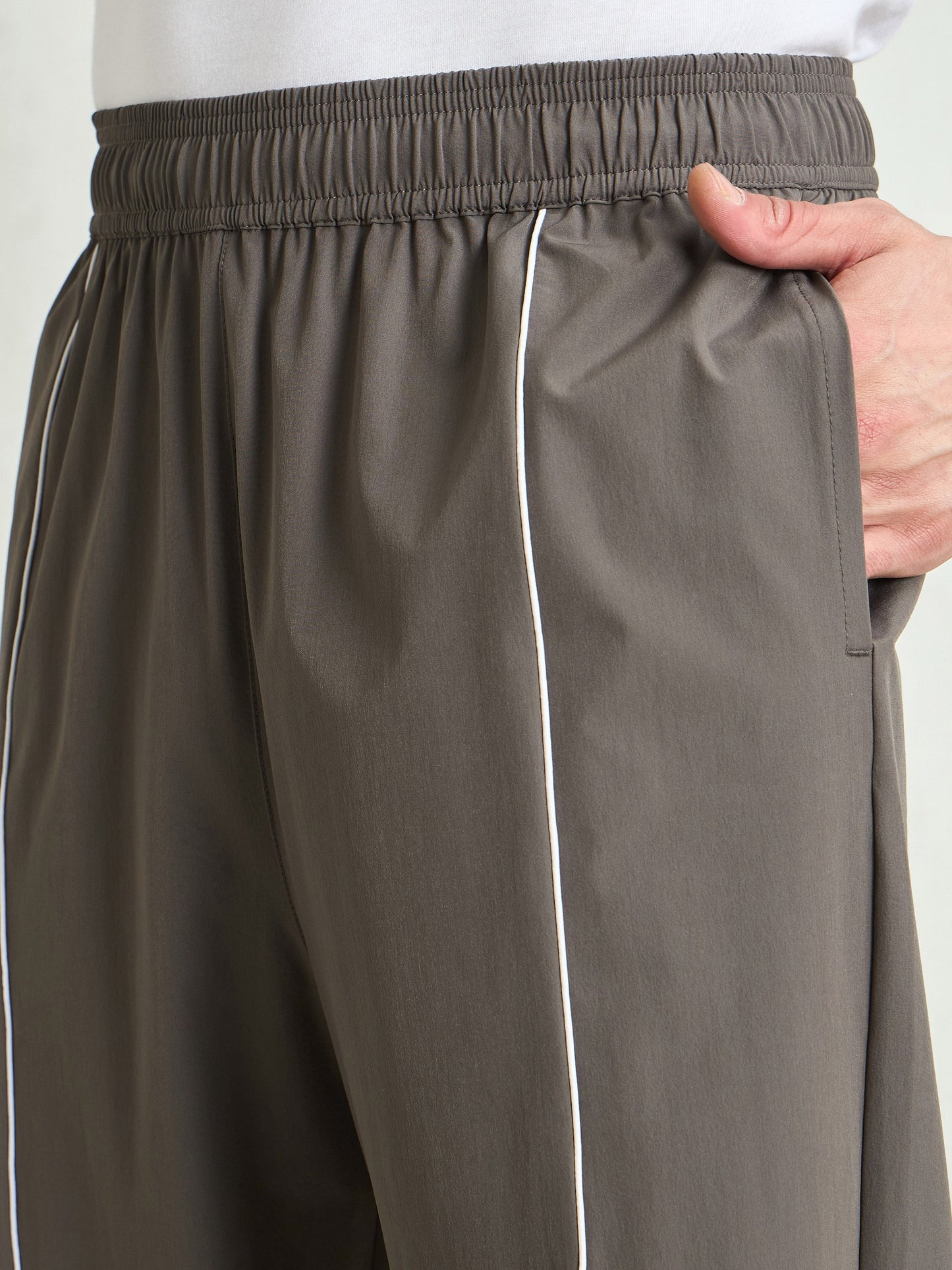 Unisex Dark Grey Piping Detail Baggy Parachute Pants