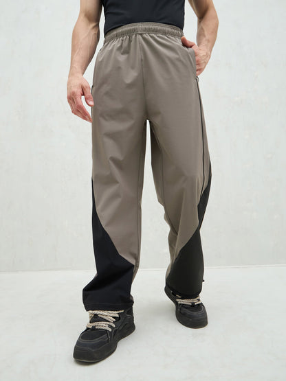 Unisex Dark Grey Bottom Color Block Baggy Parachute Pants