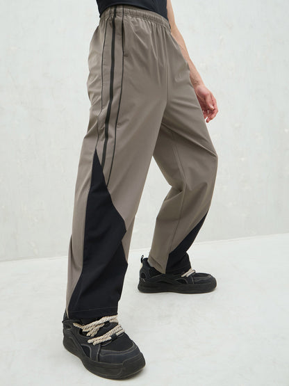 Unisex Dark Grey Bottom Color Block Baggy Parachute Pants