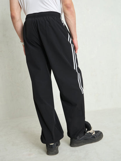 Unisex Black Piping Detail Baggy Parachute Pants