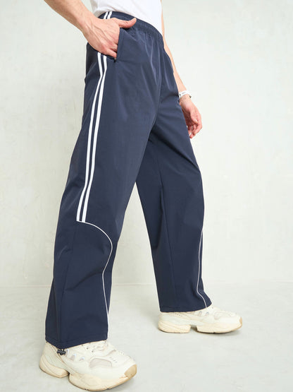 Unisex Navy Blue Piping Detail Baggy Parachute Pants