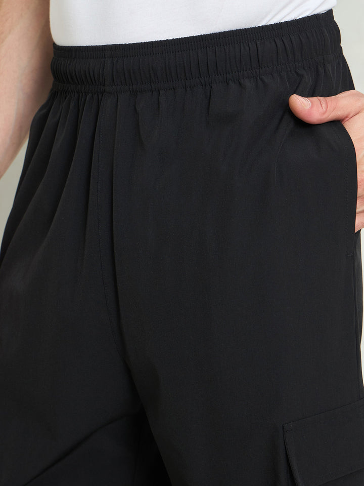 Unisex Black Button Detail Baggy Parachute Pants
