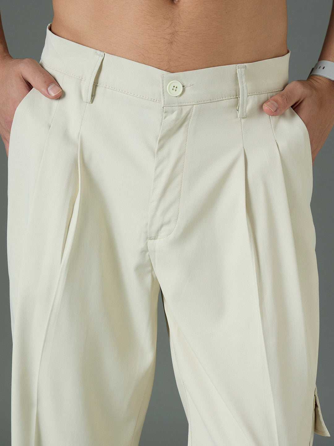 Men Off White Side Flap Pocket Relax Fit Korean Trouser