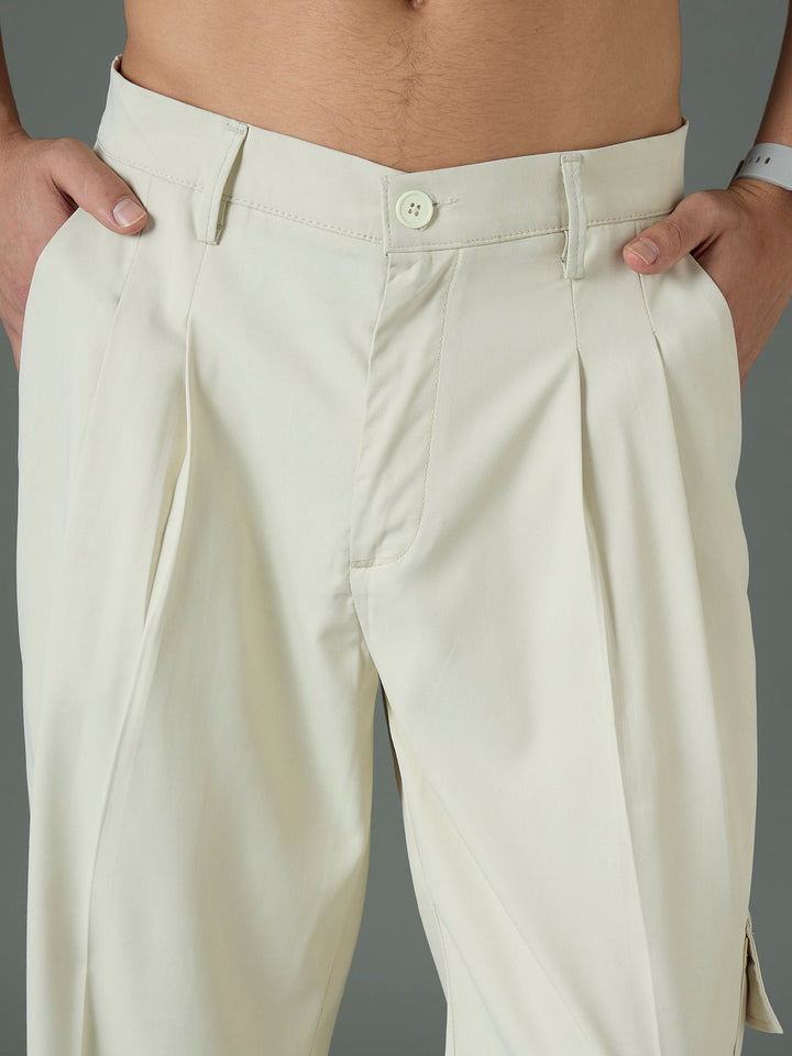 Men Off White Side Flap Pocket Relax Fit Korean Trouser