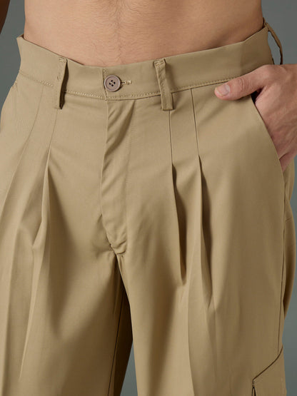 Men Khaki Side Flap Pocket Relax Fit Korean Trouser