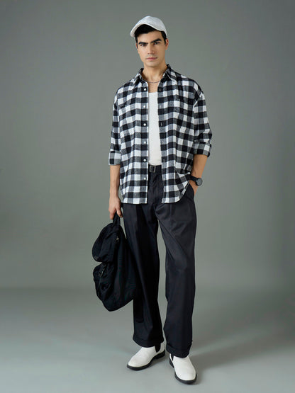Men Black Front Belt Relax Fit Korean Trouser