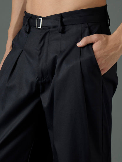 Men Black Front Belt Relax Fit Korean Trouser