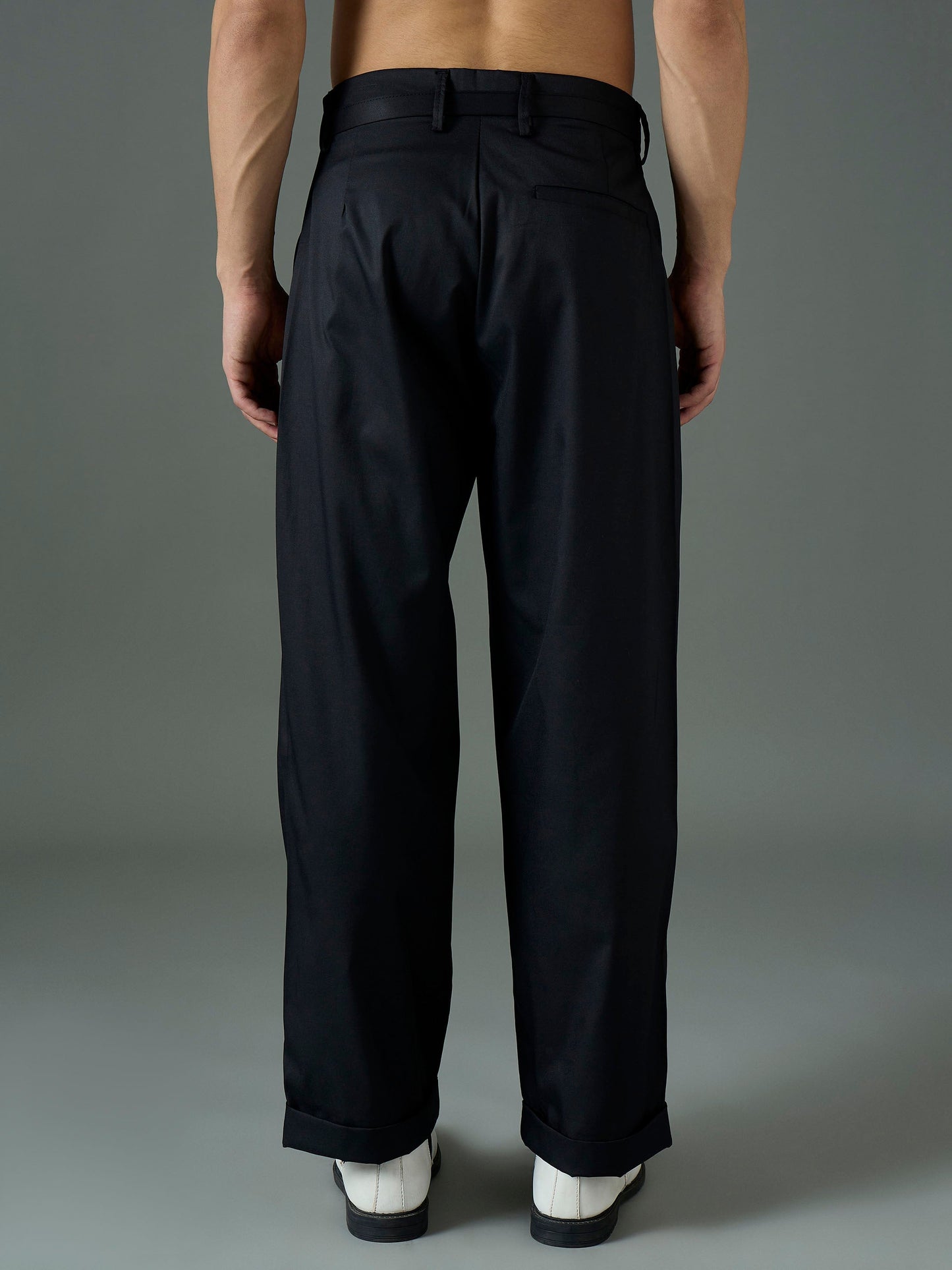 Men Black Front Belt Relax Fit Korean Trouser