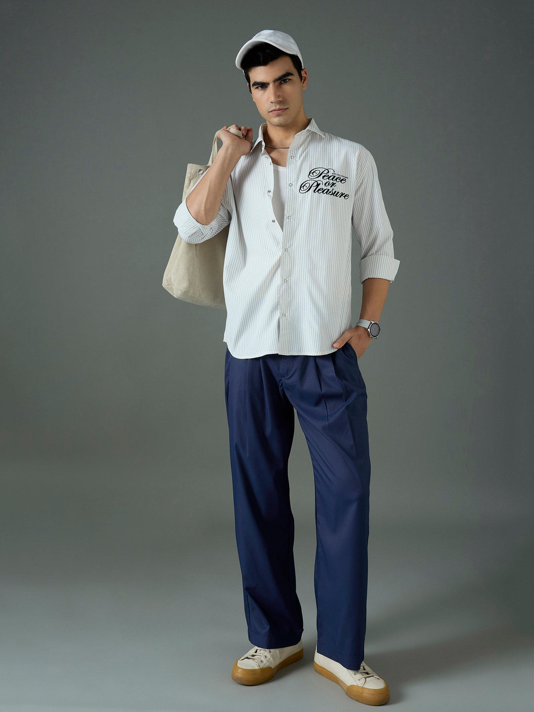 Men Navy Blue Front Dori Relax Fit Korean Trouser