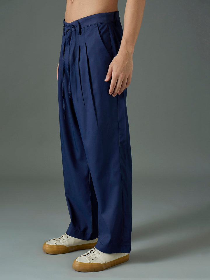 Men Navy Blue Front Dori Relax Fit Korean Trouser