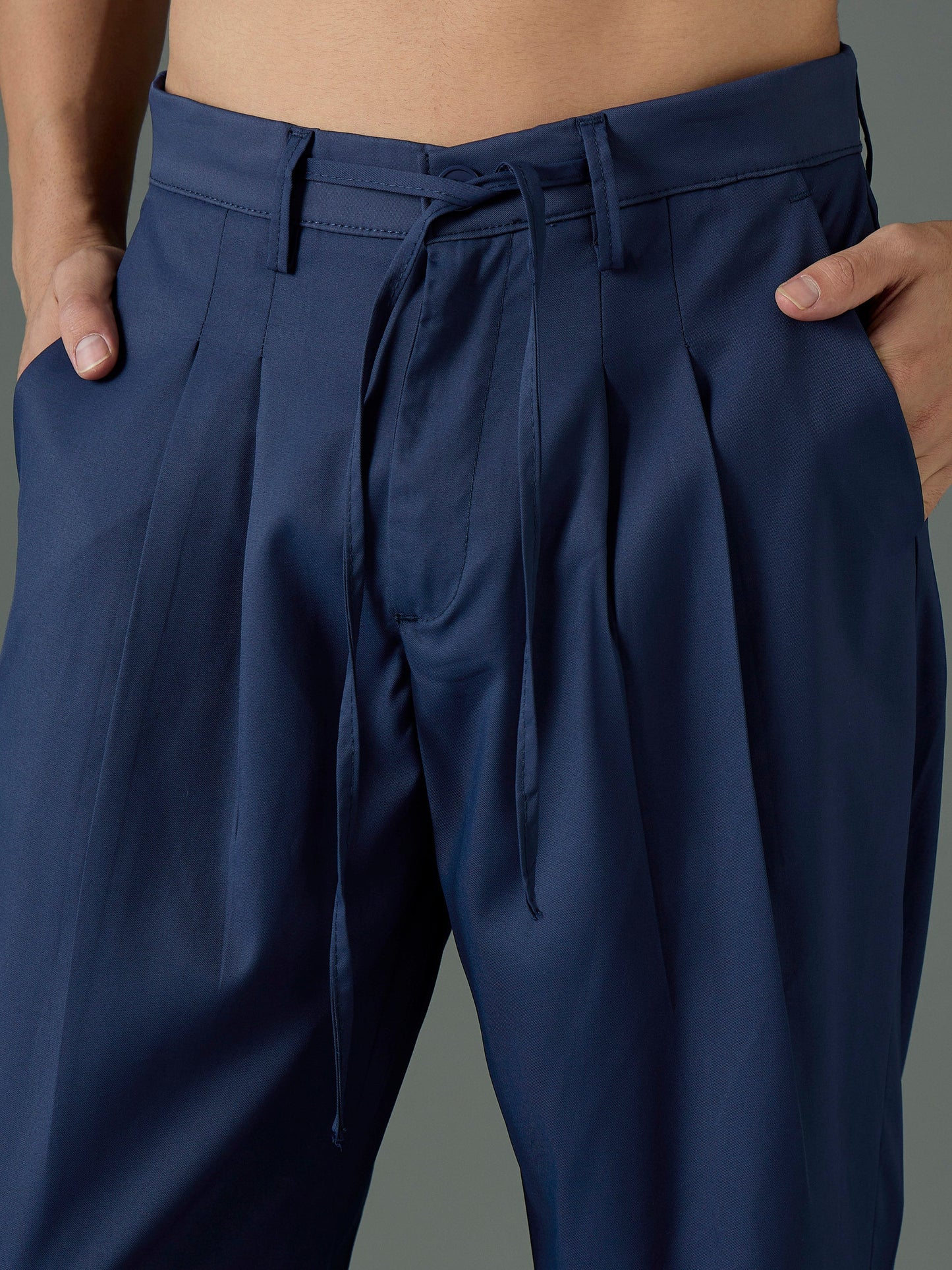 Men Navy Blue Front Dori Relax Fit Korean Trouser