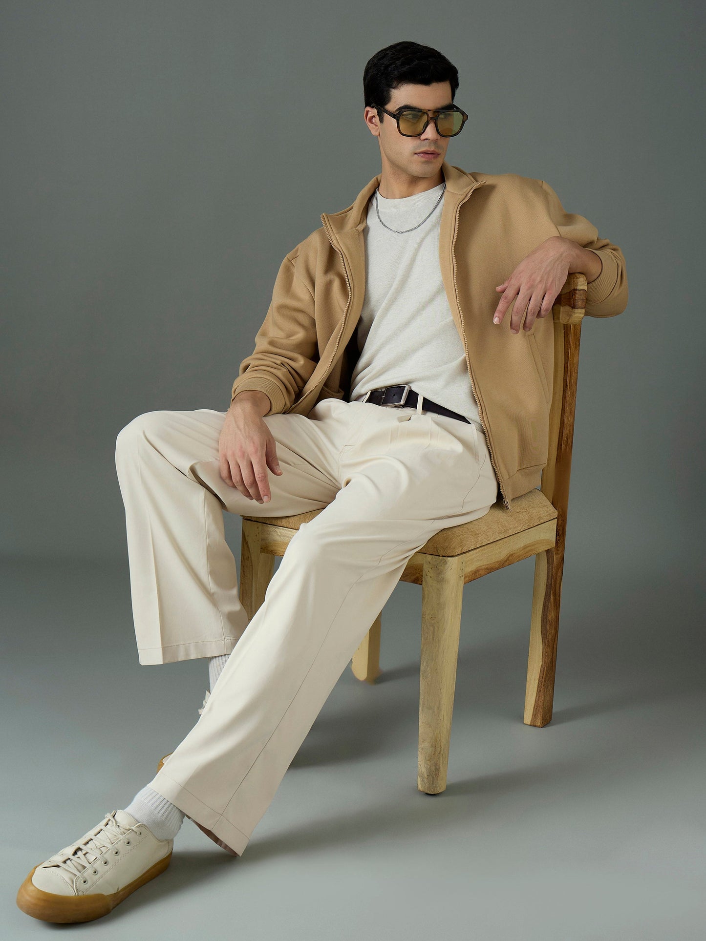 Men Off White Front Dori Relax Fit Korean Trouser