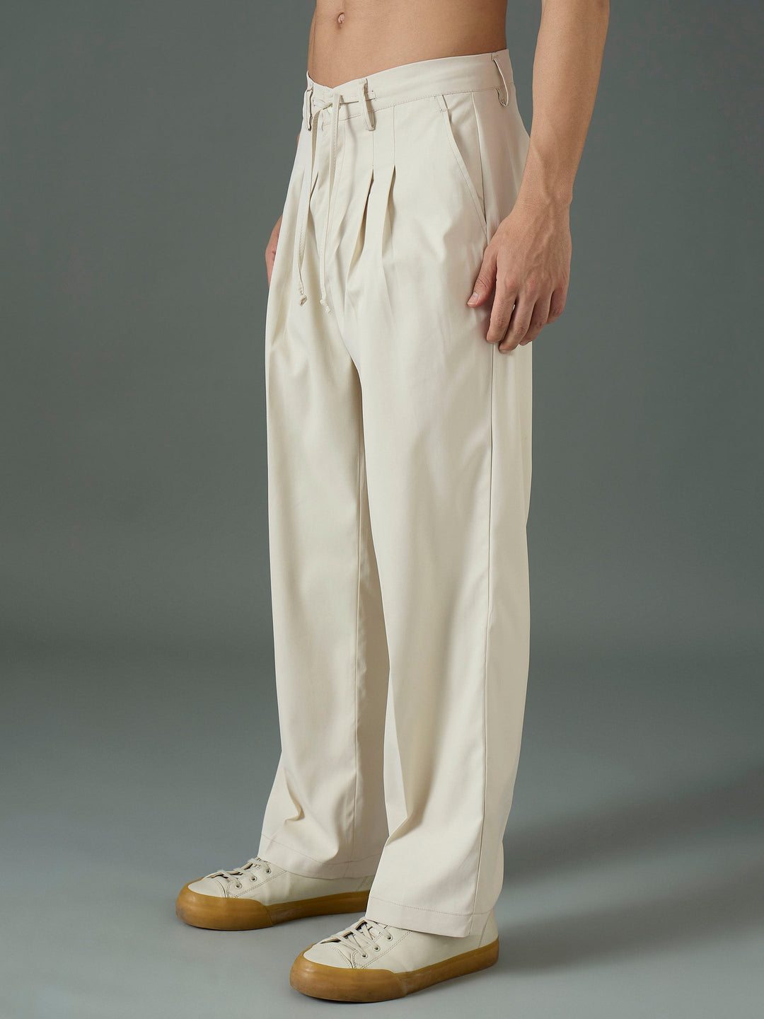 Men Off White Front Dori Relax Fit Korean Trouser