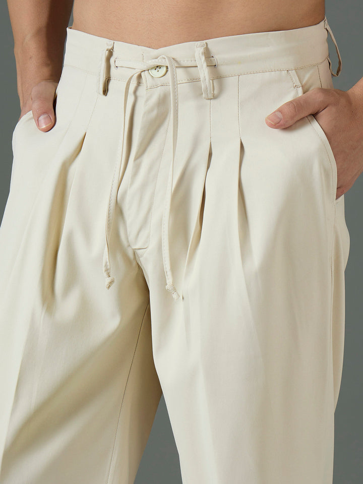 Men Off White Front Dori Relax Fit Korean Trouser