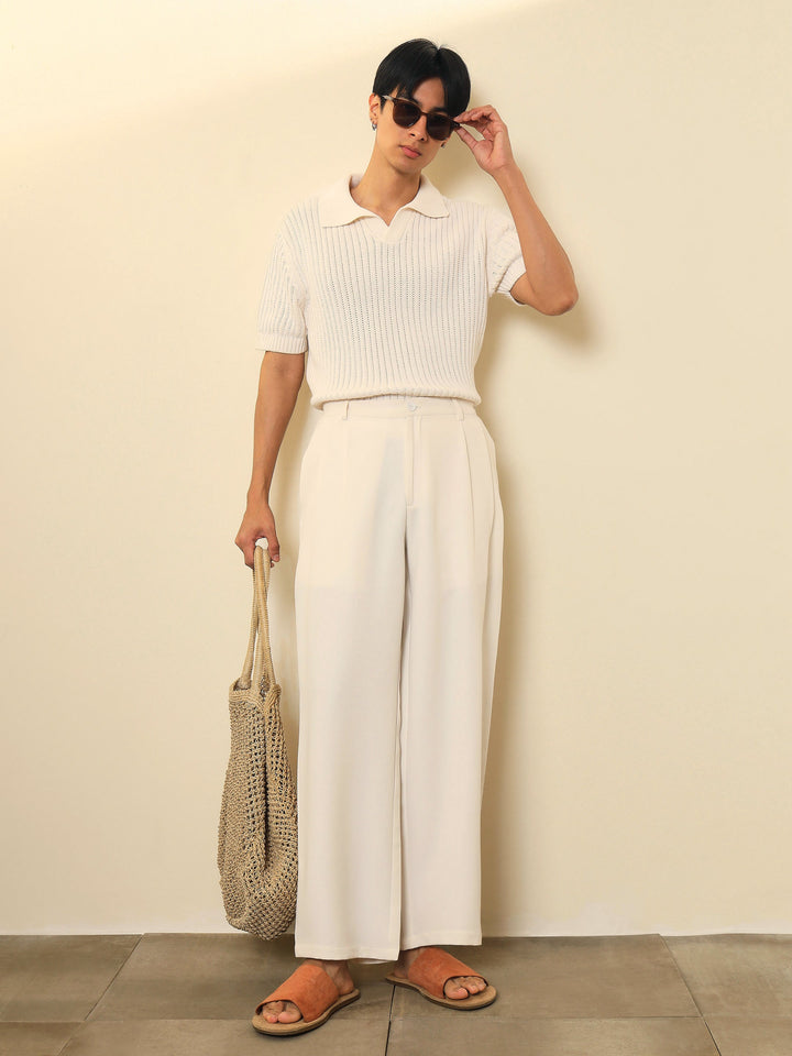 Men White Double-Pleated Basic Korean Pants