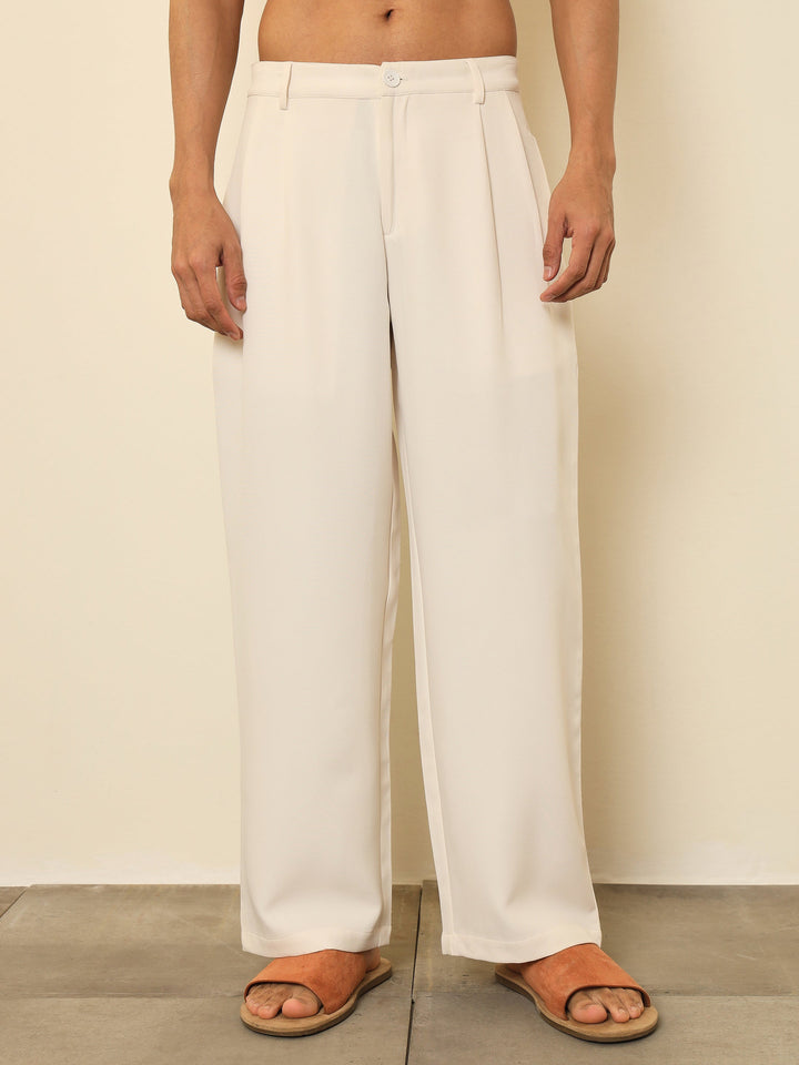 Men White Double-Pleated Basic Korean Pants
