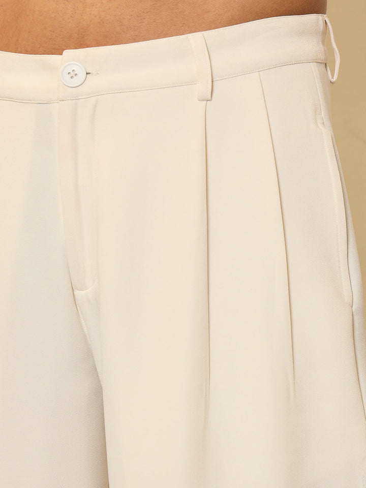 Men White Double-Pleated Basic Korean Pants
