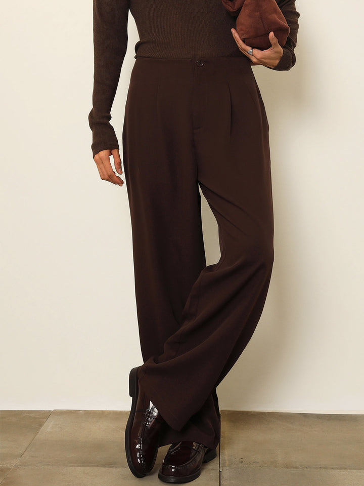 Men Dark Brown Dual-Dart No-waistband High-Waist Korean Pants