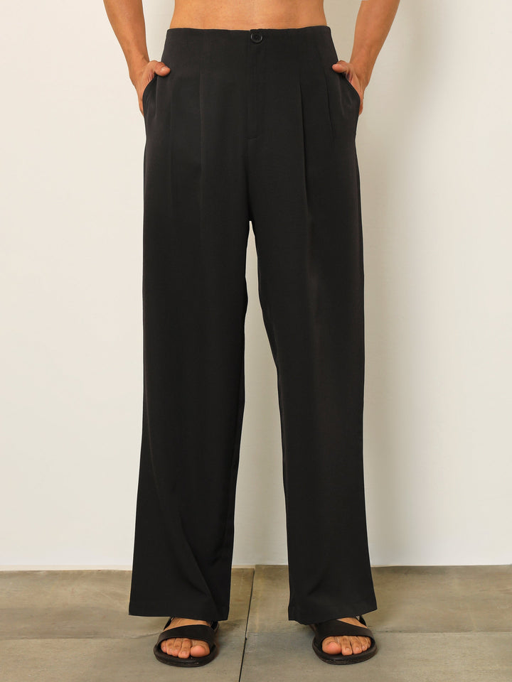 Men Black Dual-Dart No-waistband High-Waist Korean Pants
