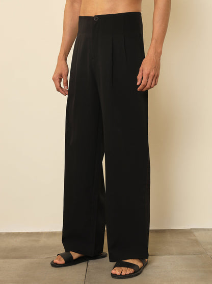 Men Black Dual-Dart No-waistband High-Waist Korean Pants