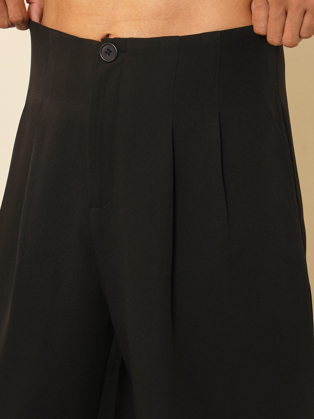 Men Black Dual-Dart No-waistband High-Waist Korean Pants