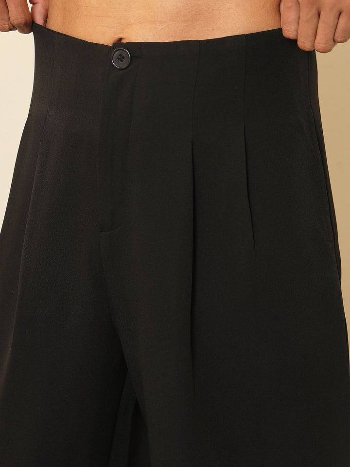 Men Black Dual-Dart No-waistband High-Waist Korean Pants
