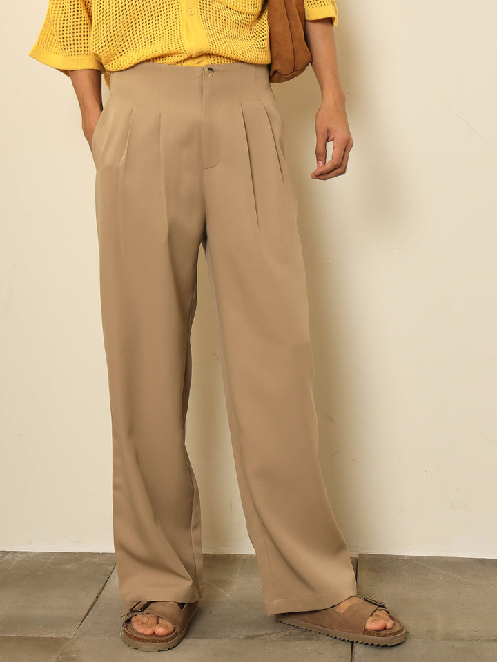 Men Beige Dual-Dart No-waistband High-Waist Korean Pants