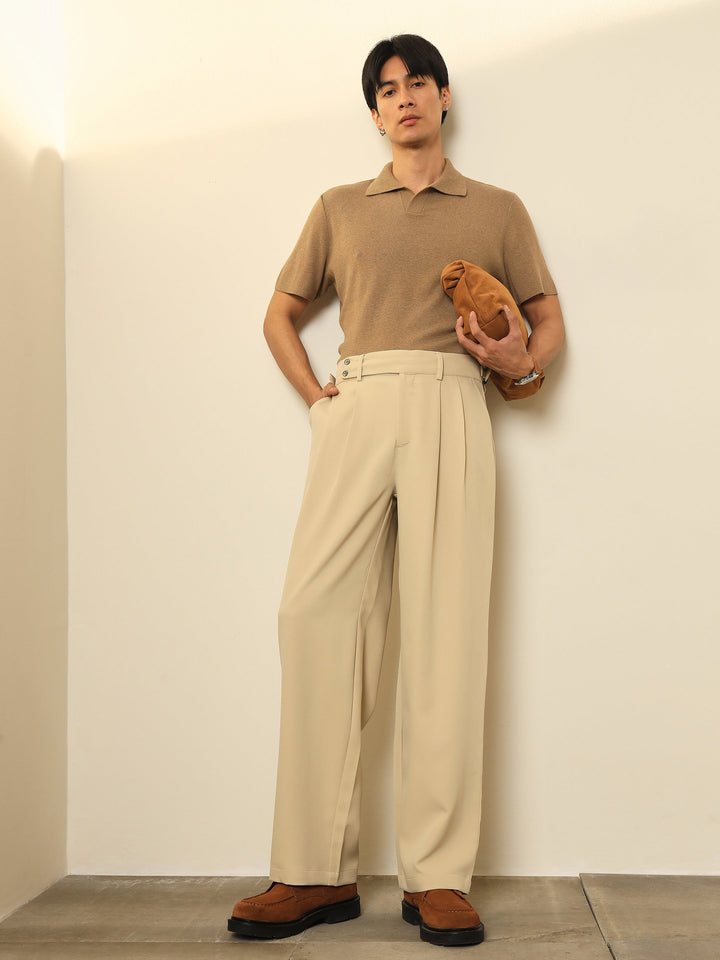 Men Beige Front Pleated Gurkha Trousers