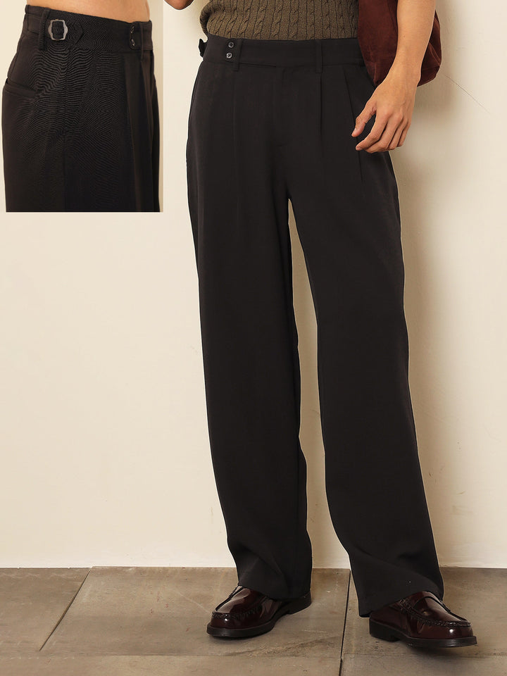 Men Black Front Pleated Gurkha Trousers