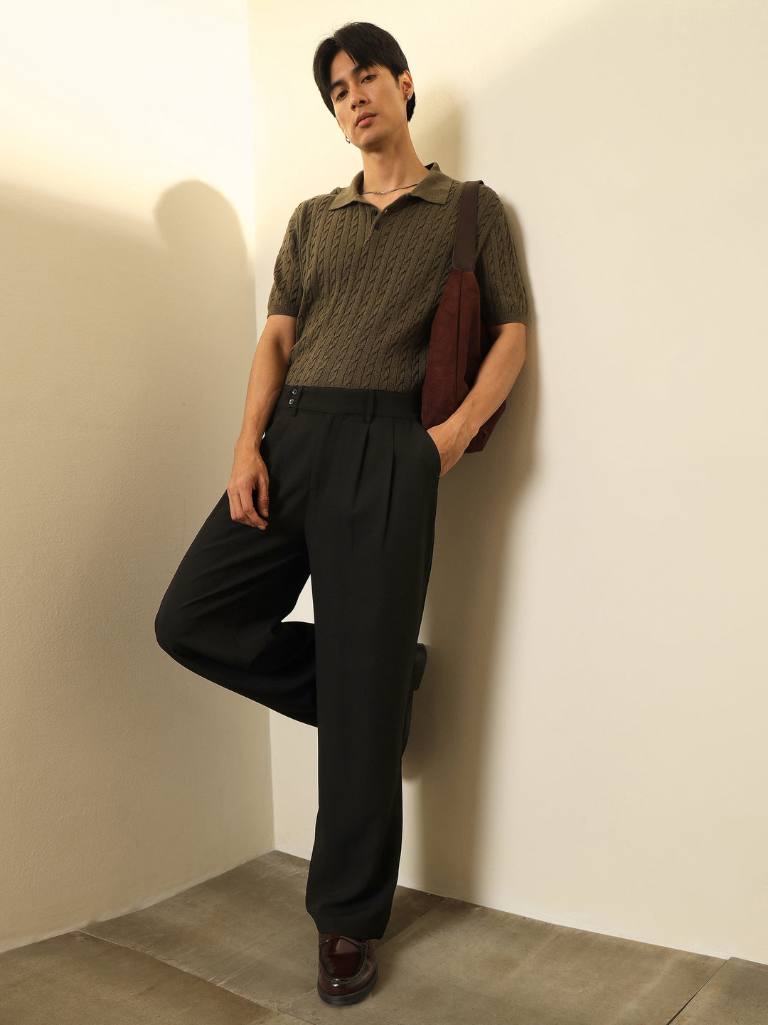 Men Black Front Pleated Gurkha Trousers