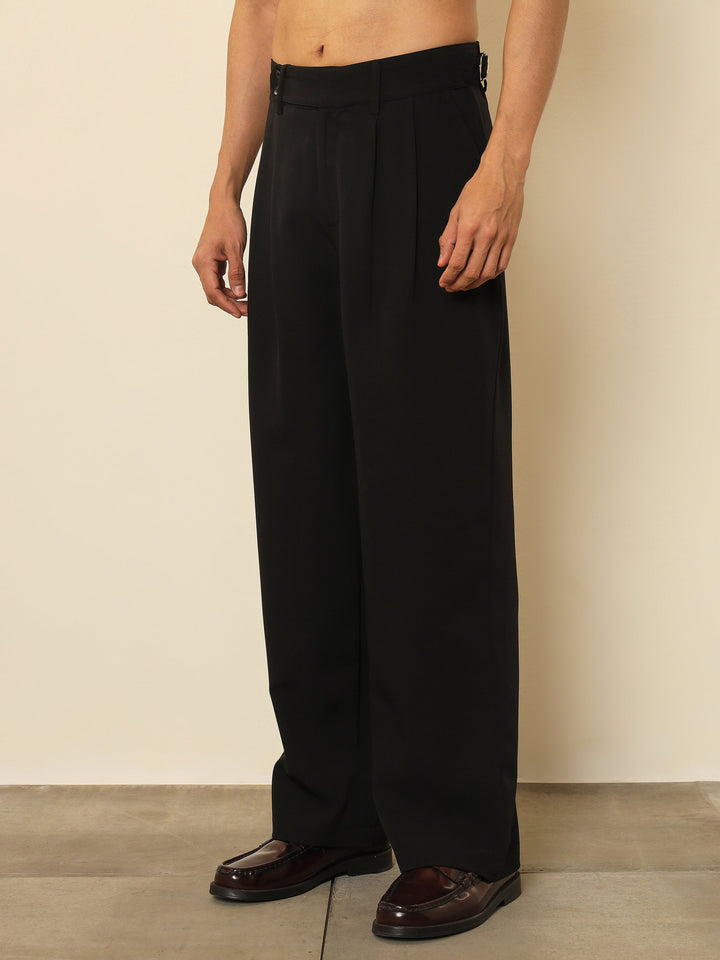 Men Black Front Pleated Gurkha Trousers