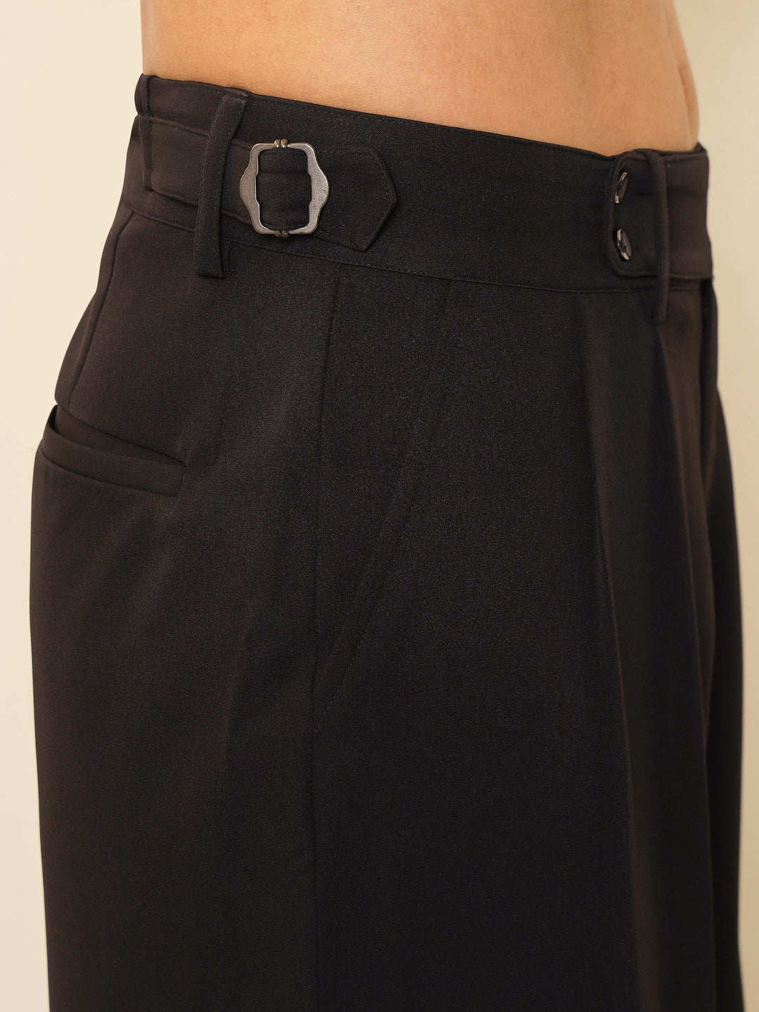Men Black Front Pleated Gurkha Trousers