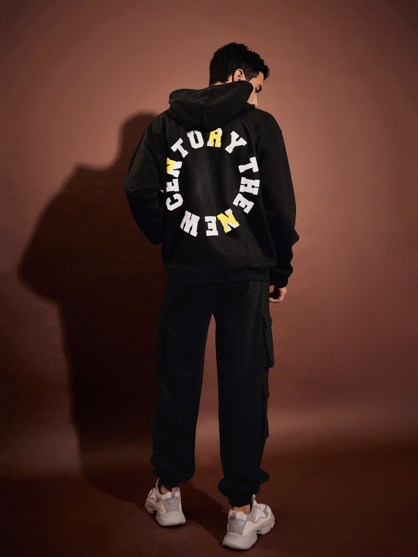 Men Black Century Oversized Zipper Hoodie With Joggers