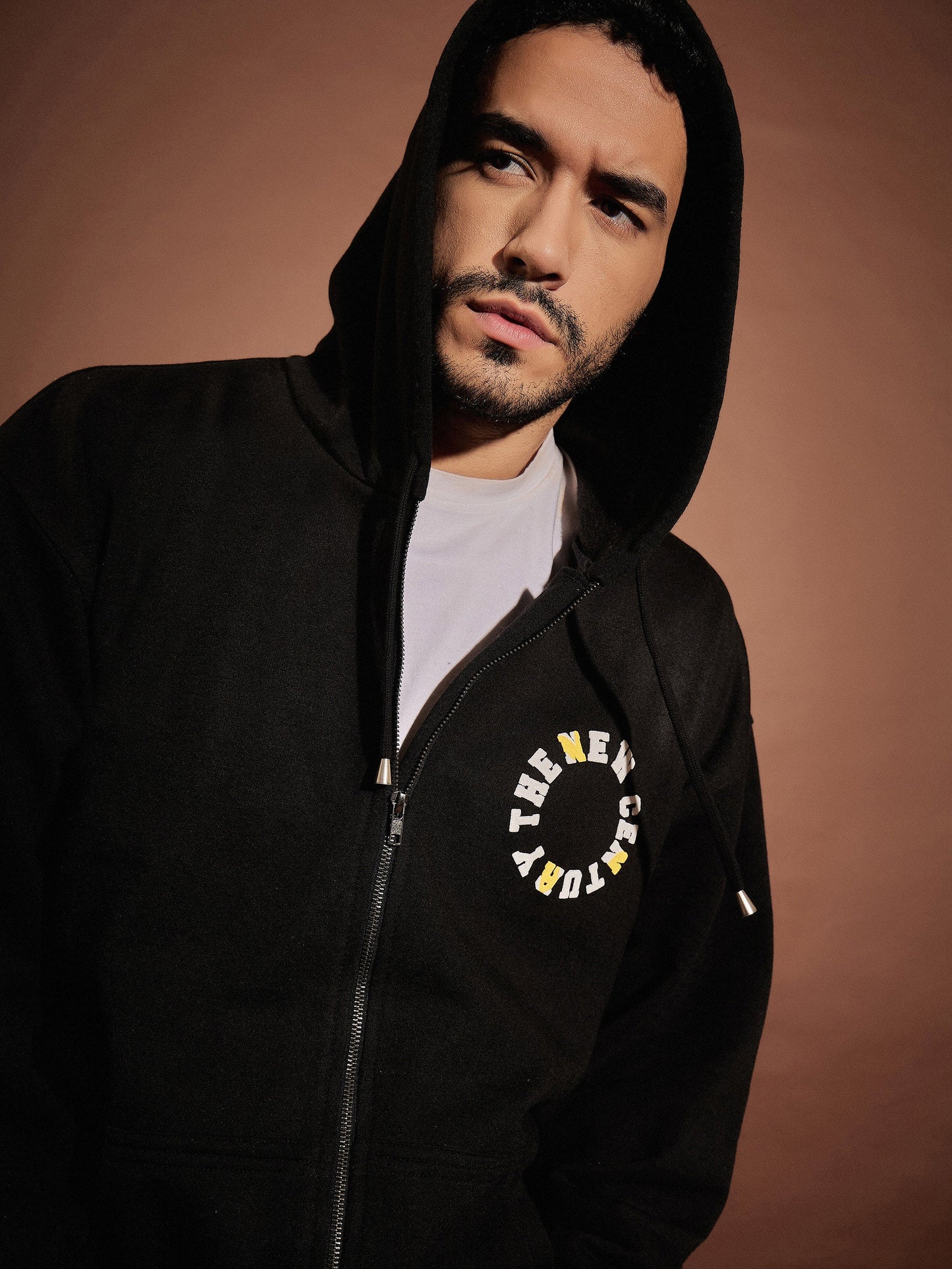 Men Black Century Oversized Zipper Hoodie With Joggers