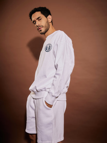 Men White AREA EASTERN Oversized Sweatshirt With Shorts