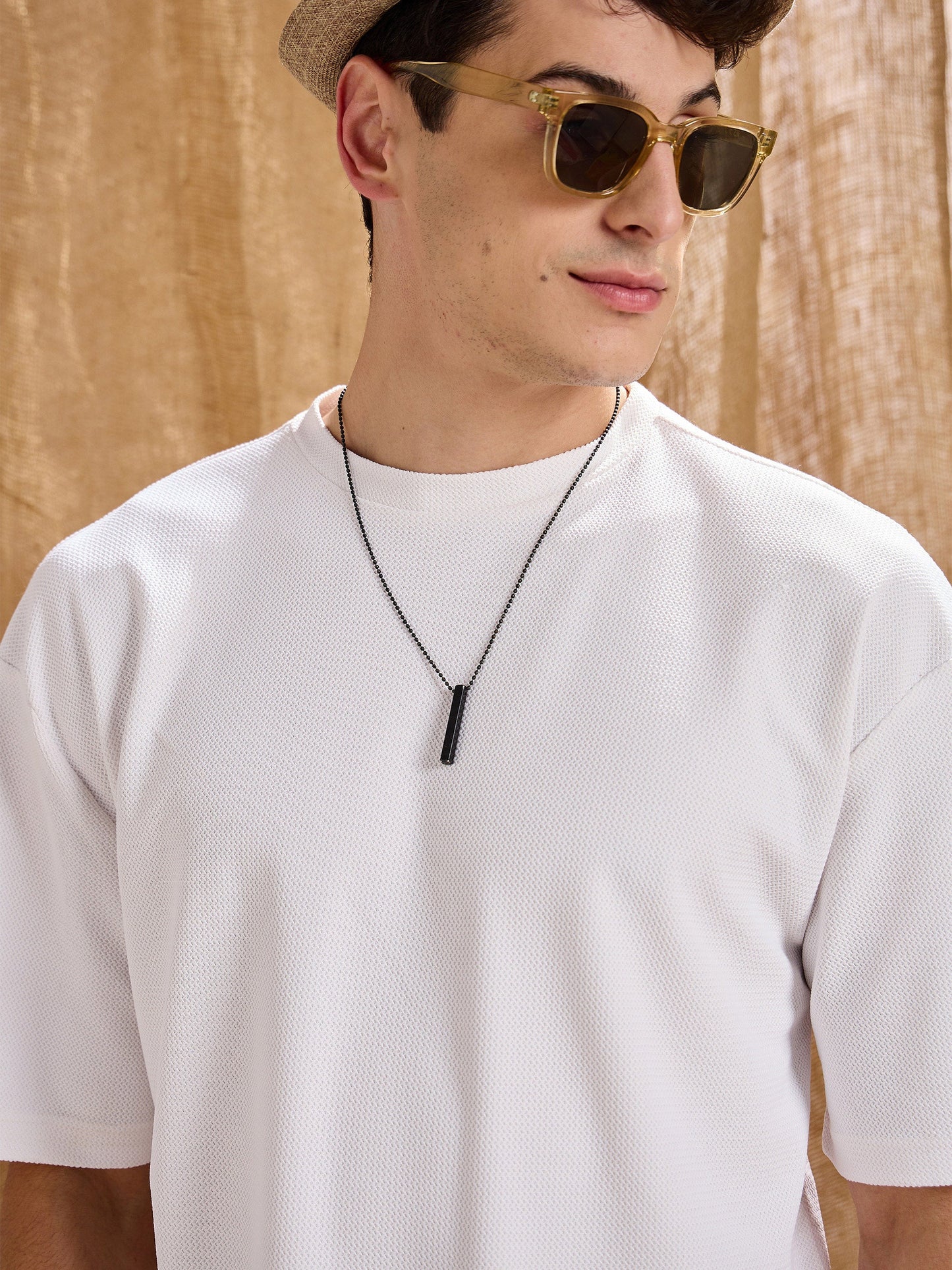 Men White Waffle Oversize T-Shirt With Shorts