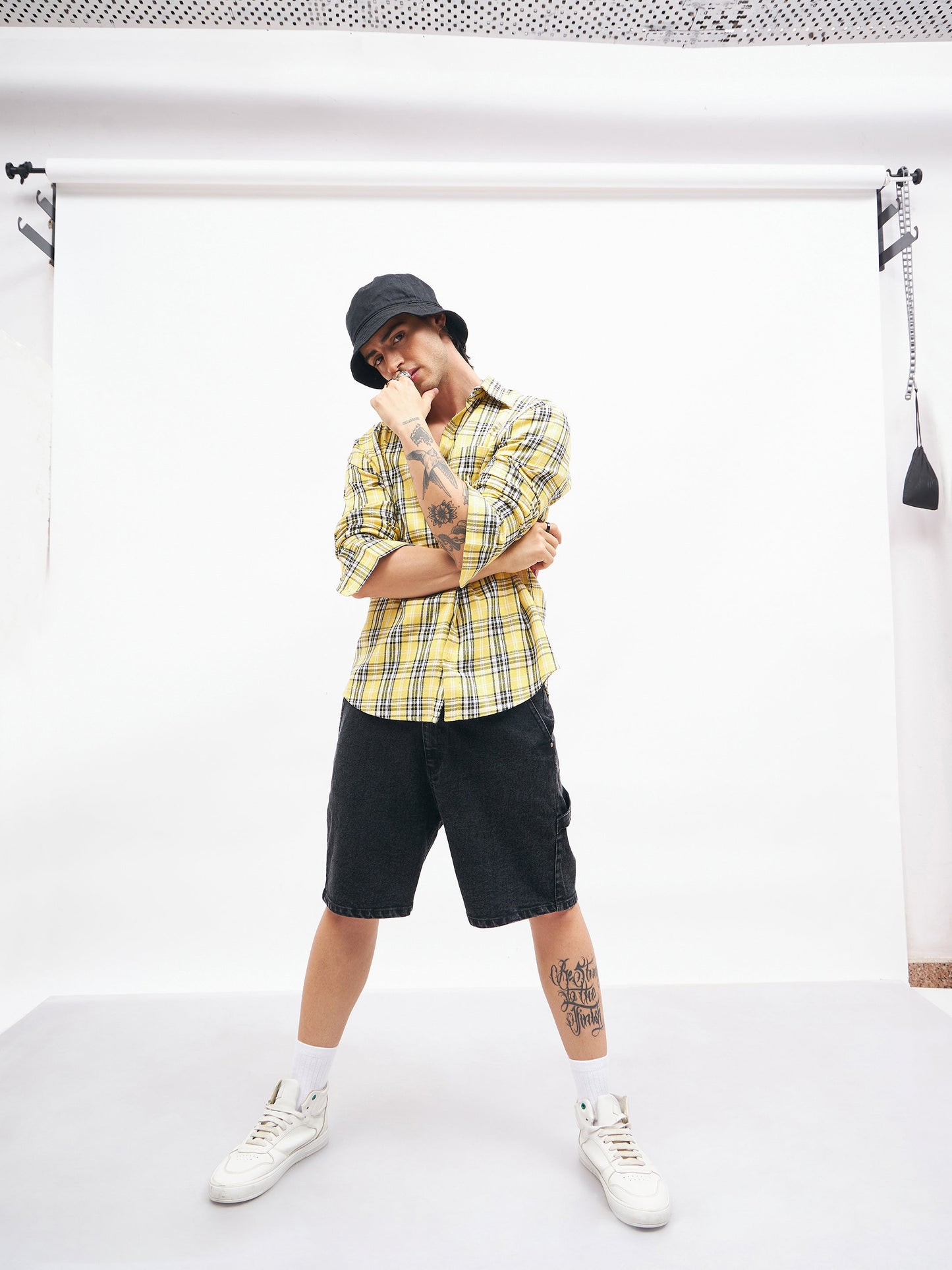 Men Black Relax Fit Denim Shorts