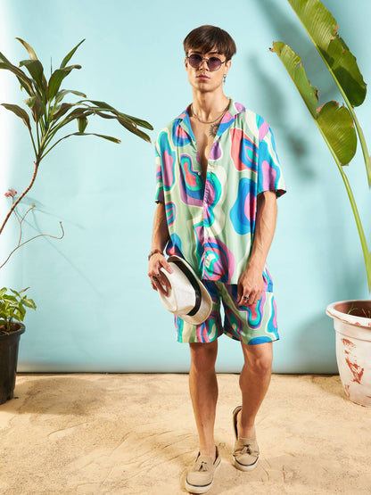 Men Grey & Blue Abstract Print Relax Fit Short