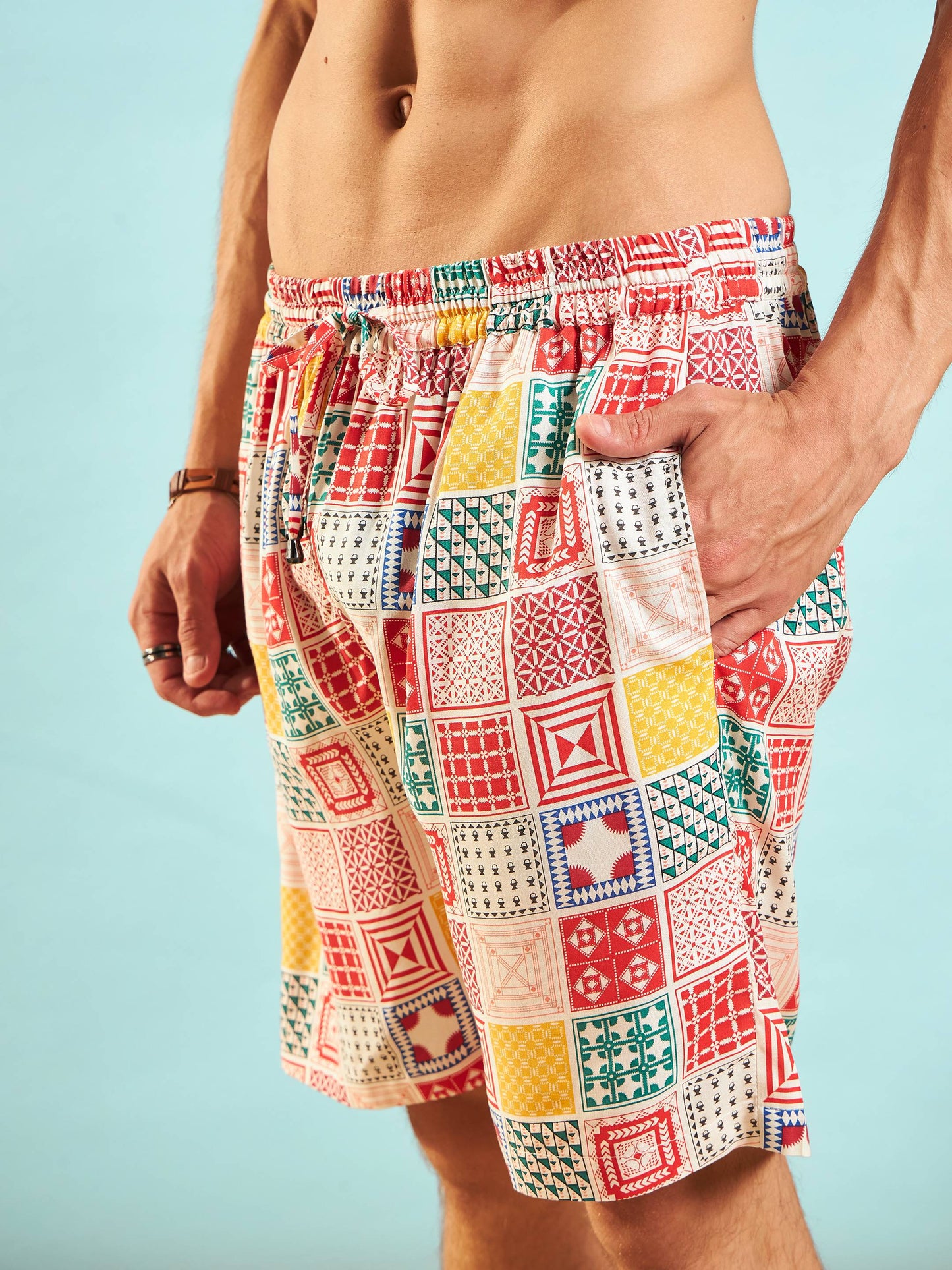Men White & Red Conversational Print Relax Fit Short
