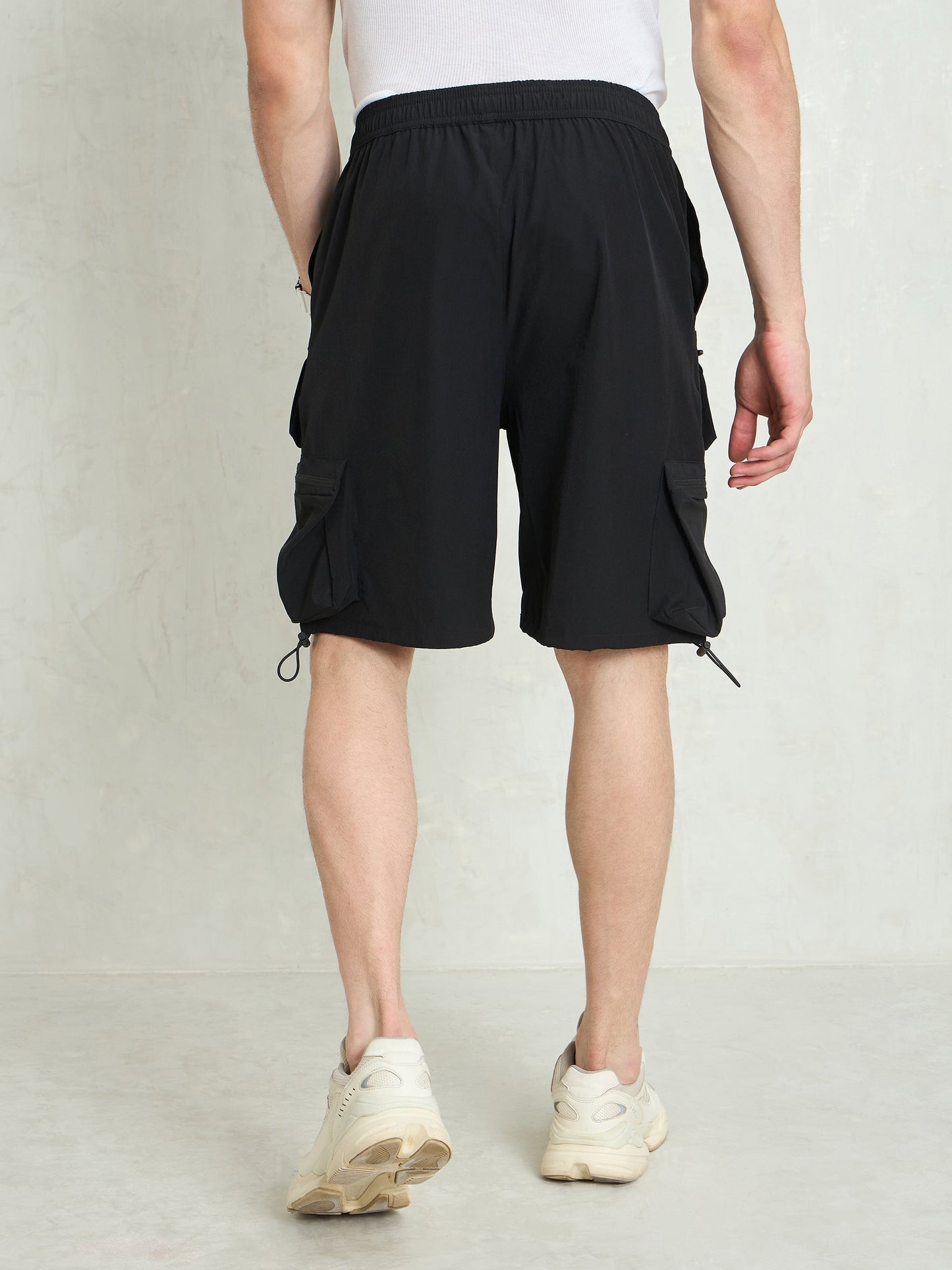 Men Black Utility Pocket Parachute Shorts