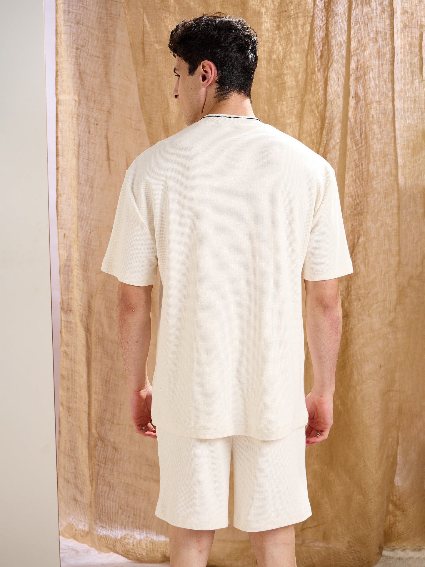 Men White Waffle Relax Fit Shorts