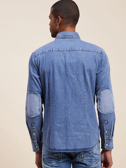 Men'S Navy Tencel Elbow Patch Shirt