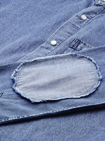 Men'S Navy Tencel Elbow Patch Shirt