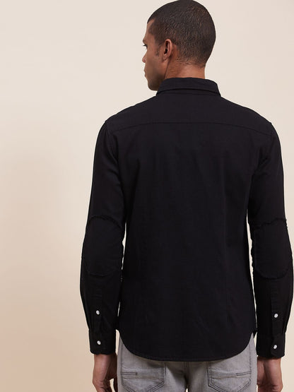 Men'S Black Tencel Elbow Patch Shirt