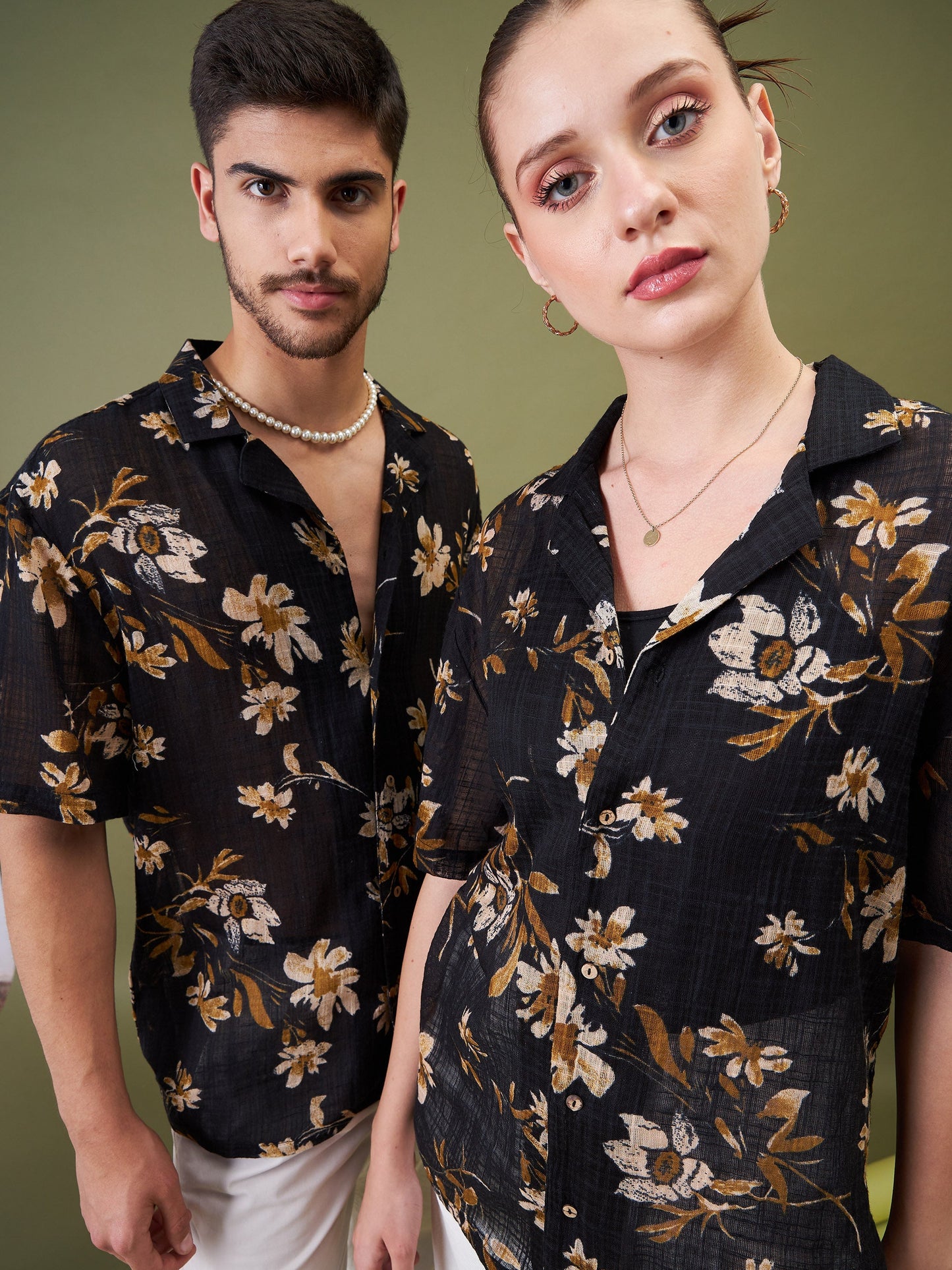 Unisex Black Floral Relax Fit Shirt