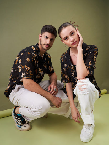 Unisex Black Floral Relax Fit Shirt