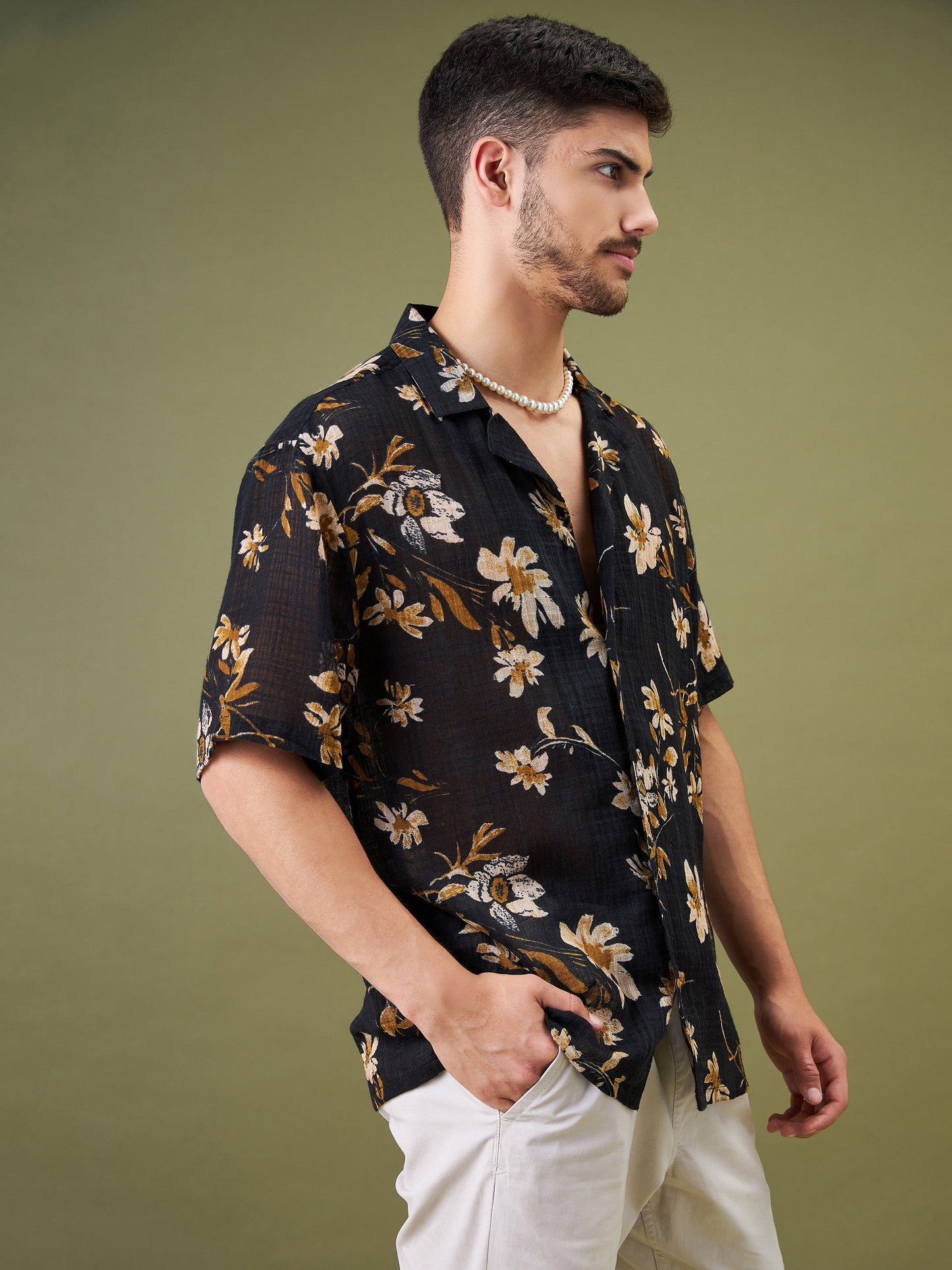 Unisex Black Floral Relax Fit Shirt