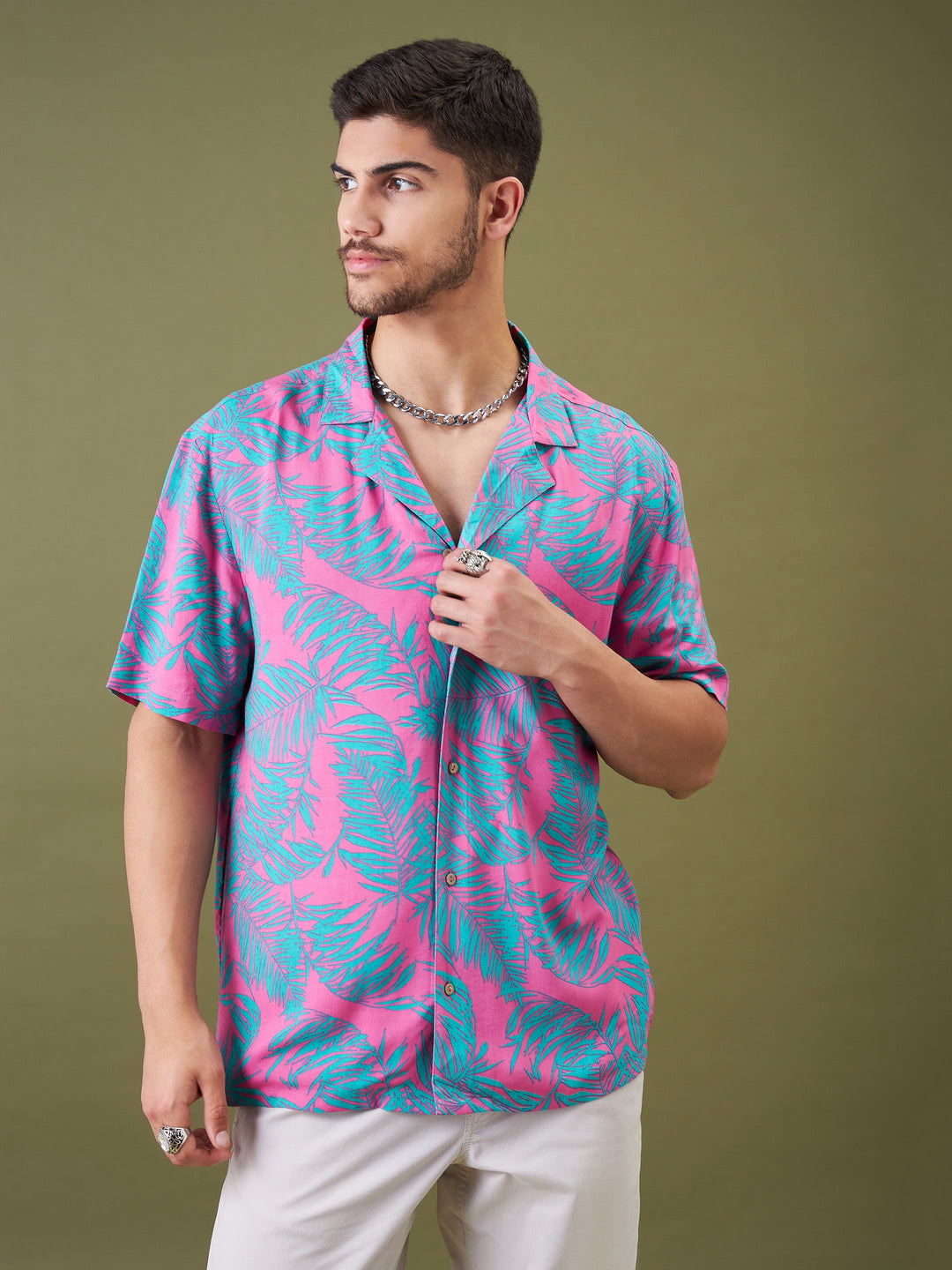 Unisex Fuchsia &amp; Green Tropical Floral Relax Fit Shirt